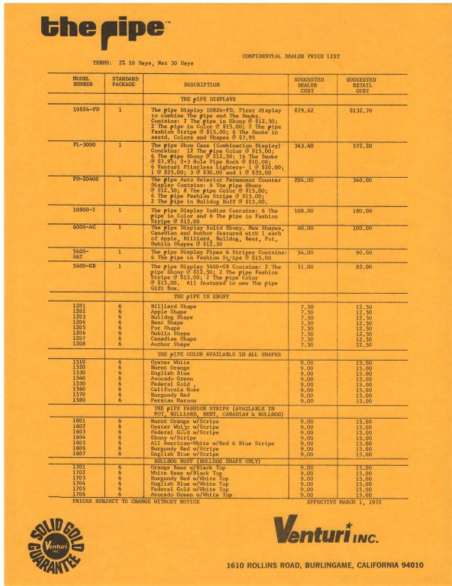 the pipe Confidential Dealer Price List