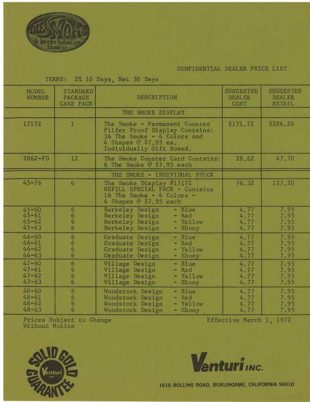 THE SMOKE Confidential Dealer Price List